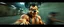 Placeholder: hi speed bad ass cyber punk masculine realistic mickey mouse rambo humanoid with hairy arms and chest, motion blurred background