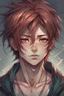 Placeholder: Anime man messy red hair realistic