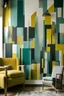Placeholder: Create a handpainted wall mural inspired by Cubism, depicting cityscapes with fragmented forms. Use a palette of urban hues, blending charcoal gray, mustard yellow, and muted teal for a contemporary aesthetic