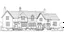 Placeholder: A front elevation fine line drawing of a row of ramshackle fantasy cottages.