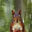 Placeholder: Fantasy image,wooded background, squirrel looming over a four inch person