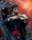 Placeholder: Gorgeous Realistic Photography a handsome young man a stunning adorned in vibrant luxury casual man clothing carnival attire, headphones,playing violin standing in garden park flowers,ethereal beauty, black background, with swirling colors and fantastical tiny flowers, enchantment and grace, twisted vines, whimsical, surreal landscapes, emotive style, dreamlike quality, and magical realism, carnival red, ethereal pink, whimsical blue, vibrant green, celestial purple, golden amber