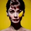 Placeholder: Audrey Hepburn with yellow flowers for hair, closed eyes, rtx, reflection, 8k, glow, winning photography, caustics