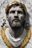 Placeholder: Ultra Realistic image, Roman sculpture, clean white marble material, Lionel Messi, gold Laurel leaves wreath, renaissance ornaments, one gold star, blue sky background, waist up portrait, epic, cinematic lighting, god light, 4k resolution, smooth details, ornate details, soft lighting, unreal engine 5, art station, substance 3d, art concept.