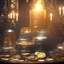 Placeholder: dynamic lighting, Intricately detailed, Splash screen art, deep color, Unreal Engine, volumetric lighting, silver coins, gold coins, silver treasure, stacked coins, indoors, candle, altar, black table, sigil,