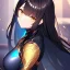 Placeholder: girl, masterpiece, best quality, volumetric lighting, detailed outfit, perfect eyes, black hair, golden eyes, long hair, body suit, looking behind,