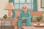 Placeholder: digital drawing of a Grandma sitting at her house ( sofa ) talking to someone out of frame