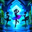 Placeholder: 3D fractal recursive art of dancer girls in a futuristic magical villa garden. Intricate, detailed, dreamlike, fantastical, surreal, volumetric, layered, geometric patterns. Ethereal, shimmering, otherworldly. Elegant, graceful dancers in motion, surrounded by lush, verdant vegetation, ornate architecture, and glowing, luminescent elements. Vibrant, saturated colors. Mystical, sci-fi, utopian atmosphere