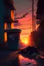 Placeholder: garbage, sunset, street