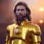 Placeholder: beautiful cosmic golden male, long hair, nice smiling, delicate colors, beautiful glamour galactic golden dress, ultra sharp focus, 8k, unreal engine 5, extremely sharp detail, light effect, soft light atmosphere of a spaceship, smooth, full of details, face in front, complete vision of face and body