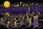 Placeholder: midnight in surreal old city with one big full moon, shadows on walls, strange buildings, sinister, dark clouds, by Greg Rutkowski surrealism Salvador Dali , purple-yellow, black melting oil on canvas, sinister, by Greg Rutkowski surrealism Salvador Dali matte background melting oil on canvas abstract vector fractal, wave-circle function, Zentangle, 3d shading