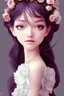 Placeholder: romantic and fashion and love princess of the flower with sheath dress, 8 k realistic, teenager girl, baroque, symmetrical, flowing hair, smile, trending pinterest and pixiv, muted colors, hyperrealistic, l close up shot, character concept art, face by kyoung hwan kim, alexandra fomina, ilya kuvshinov