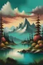 Placeholder: A mountainscape in the style of Bob Ross