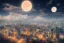 Placeholder: Japanese city with lights, digital art and a cube shaped moon at sky