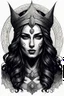 Placeholder: create an ethereal, darkly magical lithographic print illustration of an epic female Andalusian sorceress with highly detailed and deeply cut facial features, sketch drawing, fine crosshatching and shading