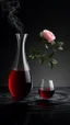 Placeholder: Elegant Wine Breathing Carafe Classic Red Wine Glass Table is a digital artwork that depicts a branch of tree of light black roses and leaves tanglingaThe rose floats on the bsurface of the water, creating a wave-like effect. The background is black, which makes