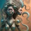 Placeholder: Sango fantasy, fantasy magic, intricate, sharp focus, illustration, highly detailed, digital painting, concept art, matte, art germ and Paul Lewin and Kehinde Wiley, masterpiece Japanese dancer head bronze squid' Asian African girl nice breast Thai hair turquoise silver blue under water