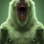 Placeholder: Dog, monster, green, horror, teeth, gore, blood, masterpiece, expert, 8K, hyperrealism, sharp focus, cinematic lighting