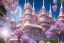 Placeholder: a magical crystal flower lys bougainvillier, blue gold house indian palace castle in the woods, magnolias pink,blue lake,sun,white swanns,pink vertical, blue lake,sharp, vines, candlelit, endor, ornate, elegant, highly detailed, artstation, concept art, smooth, sharp focus, illustration, 8k, splash art, wallpaper, key visual