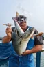 Placeholder: man with catfish shark head smoking a cigarrette in the style of mirayaki