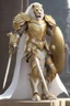 Placeholder: Humanoid lion knight wearing white and gold armor, wearing a white and gold cape, holding a large sword and shield
