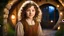 Placeholder: little young hobbit girl, beautiful, confident, calm, wise, happy, innocent, facing camera, head and shoulders, curly hair, hobbit clothing, perfect eyes, LOTR village, hobbit homes with circular windows and round doors, night scene, stars, fireflies, 16k artistic photography, exquisite composition, photorealistic concept art, soft natural volumetric light, chiaroscuro, award-winning photograph, masterpiece, style William-Adolphe Bouguereau