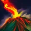 Placeholder: a multicolored dragon on a volcano on a ocean on fire that is red