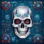 Placeholder: FLAT VECTOR LAYERED IMAGE OF CYBERNETIC SKULL PARTS IN A SCHEMATIC