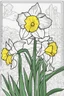 Placeholder: flowers coloring page for kids, daffodil, cartoon style, thick outline, low details, no shading, no color