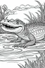 Placeholder: DRAW TO COLORING OF A CROCODILE ON A LAKE, BLACK AND WHITE CARTOON STYLE, LOW DETAILS, THICK LINES, NO SHADING LINES