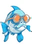 Placeholder: FISH wearing sunglasses, Style: Retro 80s, Mood: Groovy, T-shirt design graphic, vector, contour, white background.