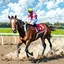 Placeholder: A hyper-realistic image of a racehorse in a race, with close-up photo-realistic hyper details, unique textures, and dynamic movement --ar 4:3 --v 7