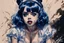 Placeholder: Poster in two gradually, a one side the Singer Melanie Martinez face, full body, sit pose, painting by Yoji Shinkawa, darkblue and sepia tones,sinister, detailed iridescent, metallic, translucent, dramatic lighting, hyper futuristic, digital art, shot with Sony Alpha a9 Il and Sony FE 200-600mm f/5.6-6.3 G OSS lens, natural light, hyper realistic photograph, ultra detailed -ar 3:2 -q 2 -s 750,malevolent goth vampire girl face and other side