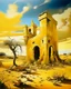 Placeholder: Golden yellow ancient ruins in daylight painted by Salvador Dalí