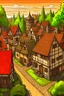 Placeholder: Handdrawn, medieval city, merchant, village, forest