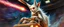 Placeholder: master oil painting by Rembrandt, scary ai sami white fox gremlin woman captain on space bus through space neon comet shower , space water fall, motion blur background, goa trance poster