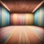 Placeholder: Central Symmetrical View Of A Colorful Wooden Floor & Wooden Wall With Subtle Colored Brush Strokes In An Empty Room With Marquee Light Setup.