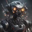 Placeholder: a portrait of an evil combat robot. photorealistic. lots of greebling; little hoses, lights, and weapon systems