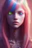 Placeholder: girl, cute, beautiful, long hair, rainbow hair, rainbow dress, devil eye, close up portrait by Greg Rutkowski