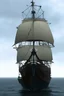 Placeholder: Ship front view. Spider figurehead in dark stormy weather