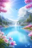 Placeholder: fantastic,Beautiful garden, flowers,rainbows, cascades arc en ciel, papillons colorés