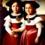 Placeholder: portrait of sisters Eira Santiago Arnau(ten year old, dark blonde) and Dalia Santiago Arnau (six year old, brunette) by Velazquez,smiling, oil on canvas, cinematic composition, extreme detail,8k,fit full head inside picture,