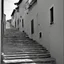 Placeholder: Calle de un pueblo de una isla italiana en verano, con escalinata, fotografía real, fotografía realizada con cámara Leica y objetivo de 50 mm, siguiendo estilo de la serie 'Ripley' emitida en Netflix, fotografía en blanco y negro, virada tonos años 50