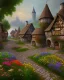 Placeholder: medieval fantasy village with flowers rpg art