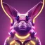 Placeholder: stylized Rabbit, smiling, cyberpunk headphone, sunglass, gangsta gold neckless, full body, magenta puffer jacket, manila city backdrop, dramatic lighting, hyper realistic, unreal engine 5, 16k