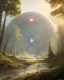 Placeholder: A Epic circular biomechanical fire ring portal, in middle of surreal hills, surrounded with beautiful cloud mist, huge trees with abnormal shape, oversized trees, art by Jordan Grimmer, high level of details