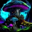 Placeholder: A fantabulous black, green, and blue (((mushroom tower house))) erected atop a (geologic pillar), surrounded by the uncanny imaginative ((( swirling skies))), offset by the stark hues of a (neon-tinged nebulous space scape), within. captured by the hand a skilled master painter with a focus on (softly blurred compositions and voluminous lighting).