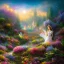 Placeholder: bright fairy, beautiful portrait, flowery landscape, cosmic ambiance