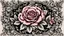 Placeholder: winter, (pirate), classic rose elements, coming from the center of the muzzle, decorative design, classic ornamentation, motif, double-sided symmetry, roses, leaves, flowers, buds, flower buds, feathers, negative space, highly detailed (engraving:1.1)