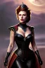 Placeholder: painting of scarlett johansen as evil queen in black leather, feminie, angry, stern look on her face, volouptous, busty, cleavage, emperious, mature, highly detailed, digital painting, artstation, concept art, smooth, sharp focus, illustration, art by gaston bussiere and alphonse mucha